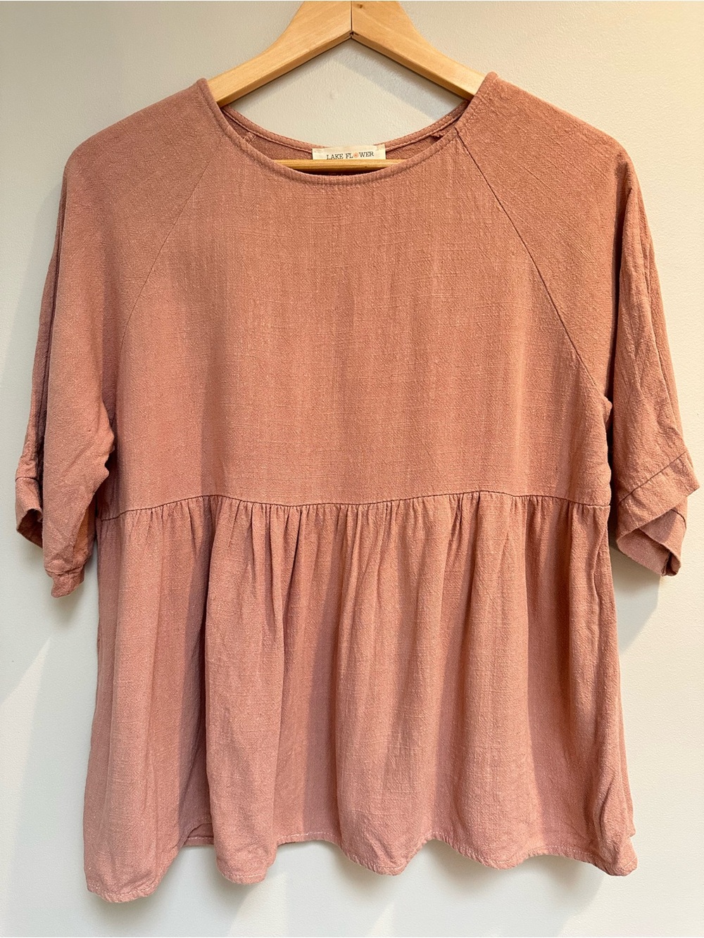 Lake Flower‎ Peplum Blouse Small Pink Flowy Boho Button Detail Top